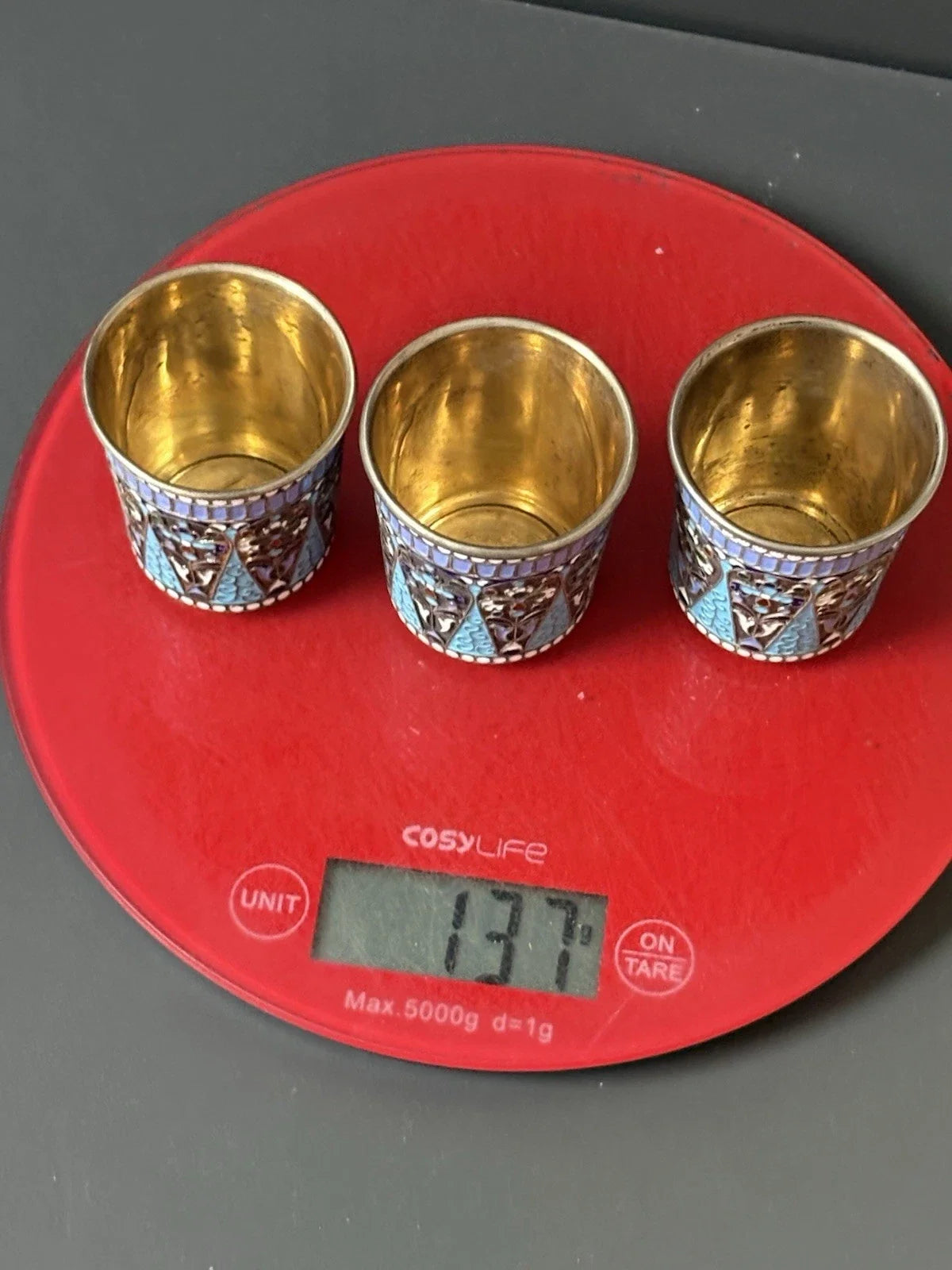 Lot 3 Gobelets En Argent Massif Émaillé Cloisonné Russian Sterling 19 Siècle