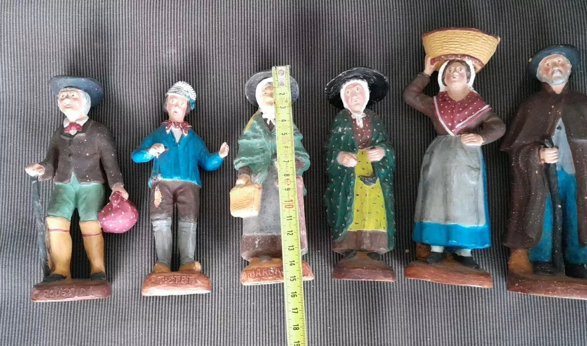 Ancien lot de 6 Santons NEVEU terre cuite déco Noël collection old crèche