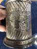 Ancienne lampe Pigeon, décor feuilles de chêne, plaque rapportée