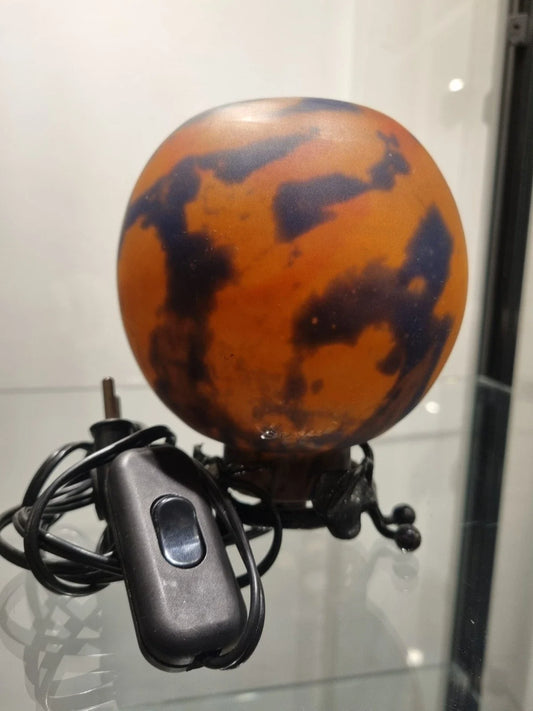 RARE Lampe, Veilleuse en fer forgé et pâte de verre signé Degué,Robj