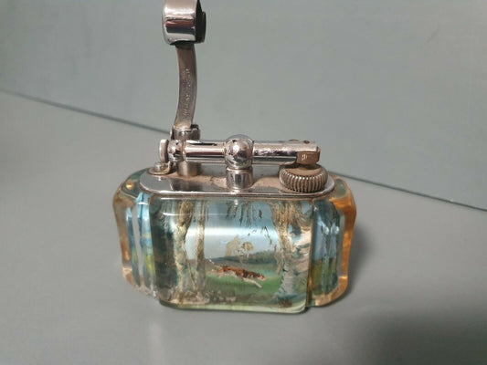 BRIQUET DUNHILL TRES RARE SCENE DE CHASSE CAVALIER ET CHIEN.