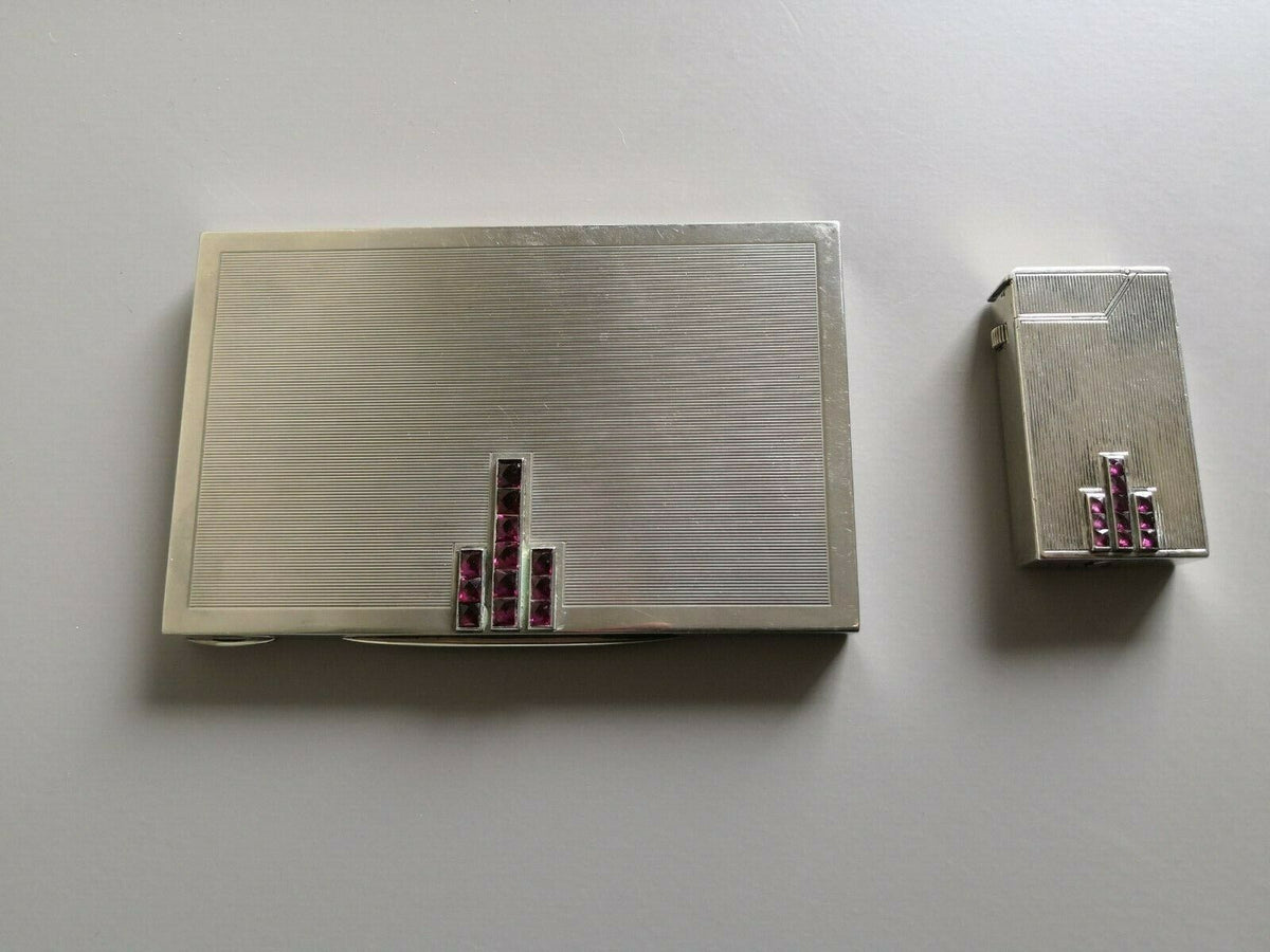 Rare DUNHILL ancien briquet en argent et etui a cigarettes 1935 art déco