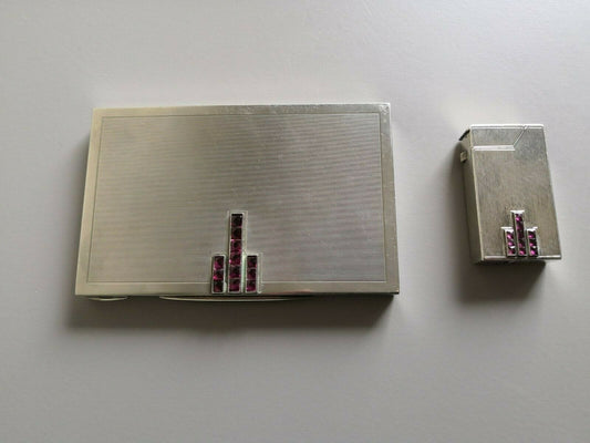 Rare DUNHILL ancien briquet en argent et etui a cigarettes 1935 art déco