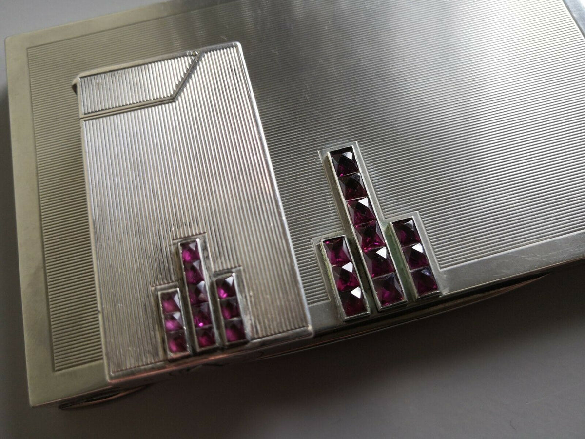 Rare DUNHILL ancien briquet en argent et etui a cigarettes 1935 art déco
