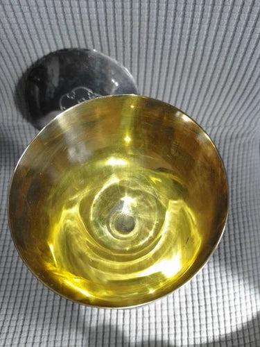 ANCIEN CALICE +PATENE/COUPE ARGENT VERMEIL MINERVE/PIED METAL/XIXè/GOTHIQUE/23cm