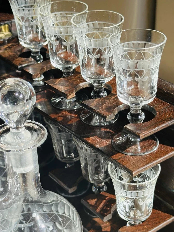 1869 French Boulle Napoleon III Cave a Liqueur 4 Decanters 16 Glasses Tantalus.
