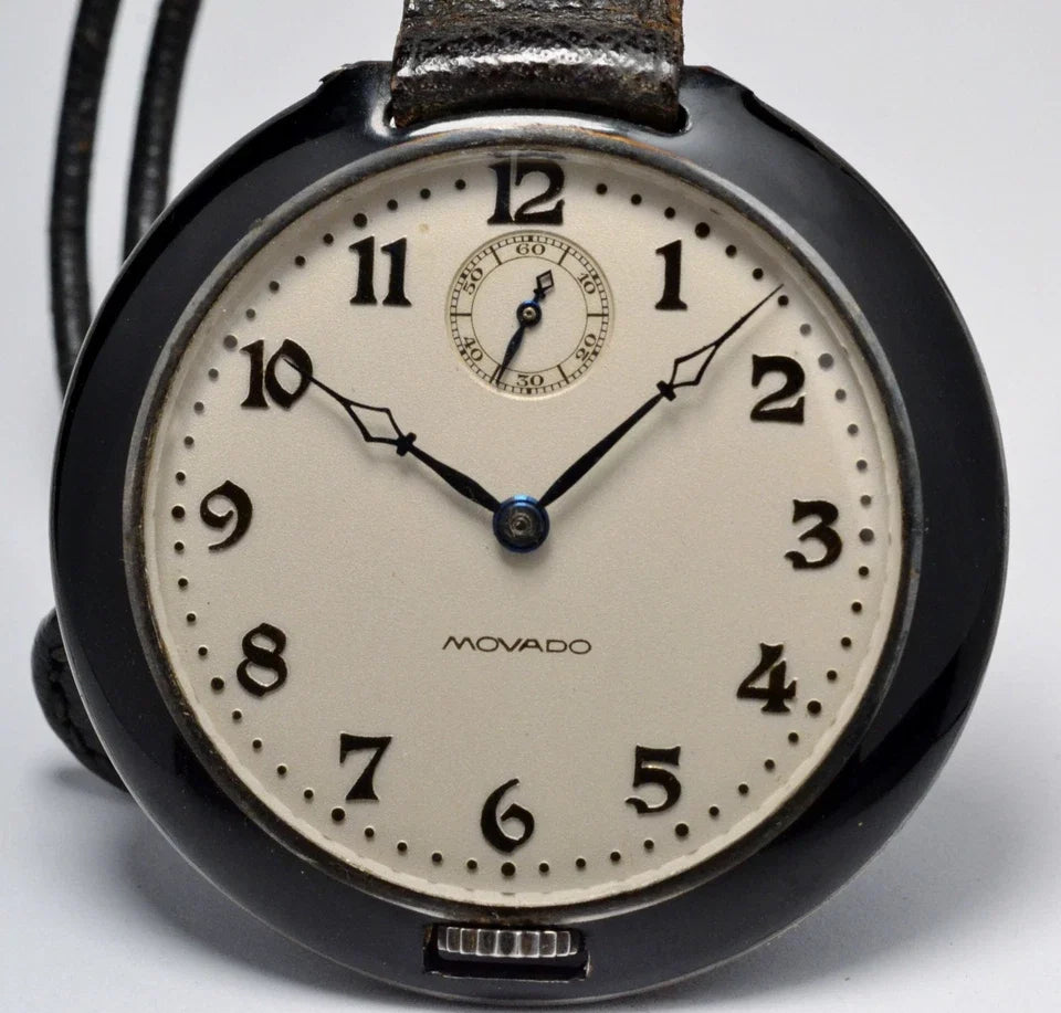MONTRE ANCIENNE DE POCHE MOVADO ART DECO 1920 VINTAGE ENAMEL SILVER POCKET WATCH