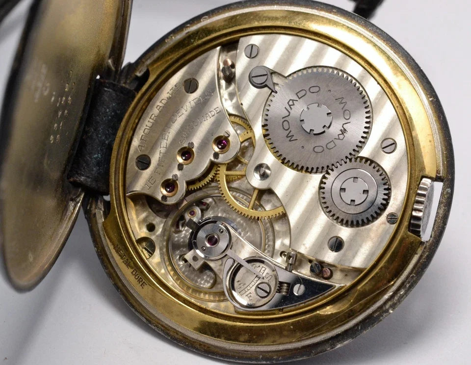 MONTRE ANCIENNE DE POCHE MOVADO ART DECO 1920 VINTAGE ENAMEL SILVER POCKET WATCH