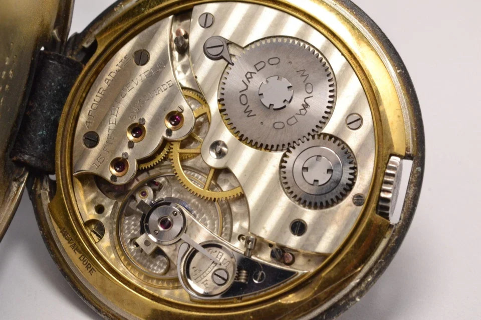 MONTRE ANCIENNE DE POCHE MOVADO ART DECO 1920 VINTAGE ENAMEL SILVER POCKET WATCH