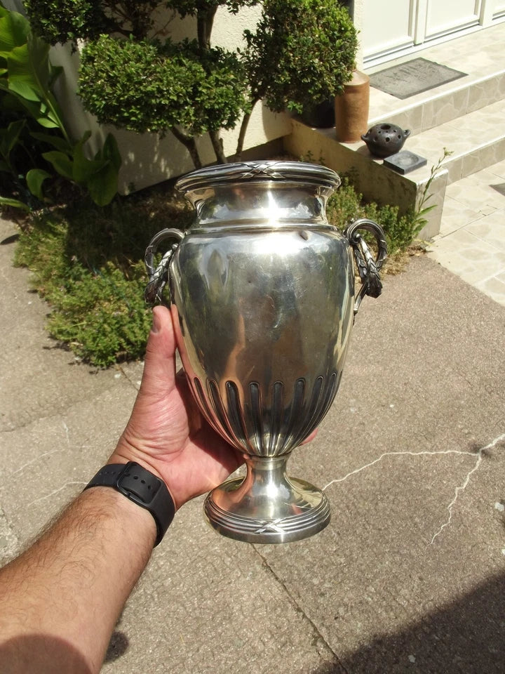Ancien grand vase FOUQUET LAPAR en argent massif poinçons minerve éstampillé