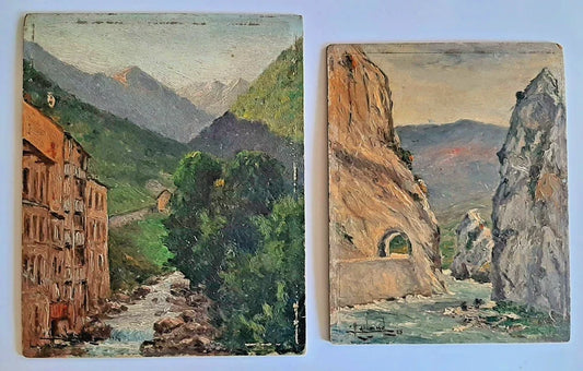 Camille Merlaud Huile Pyrénées Périgord Tableau ancien HSP impressionniste 1900
