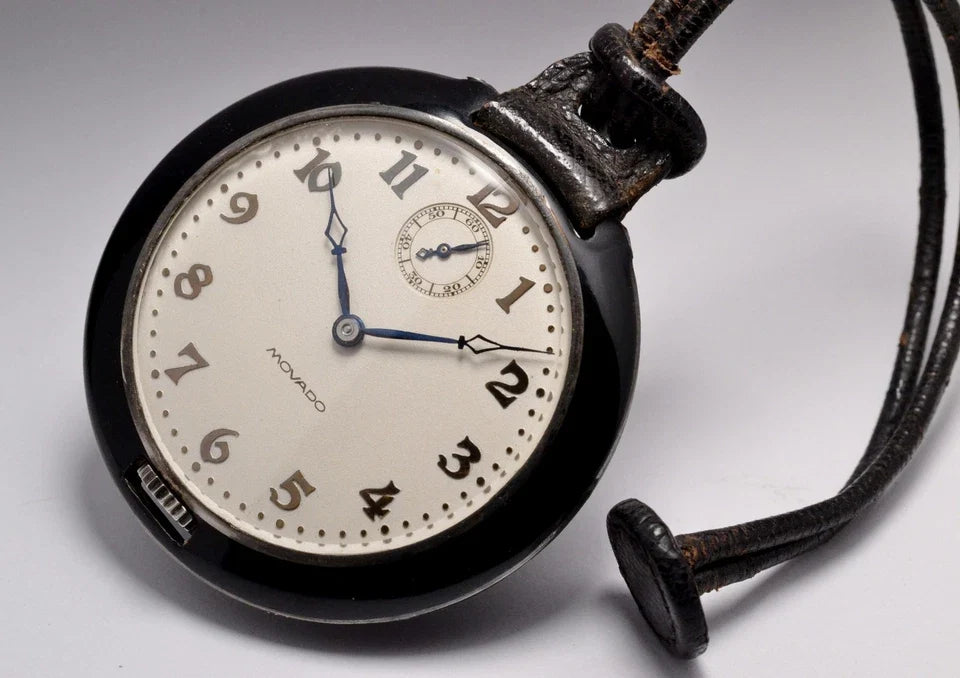 MONTRE ANCIENNE DE POCHE MOVADO ART DECO 1920 VINTAGE ENAMEL SILVER POCKET WATCH