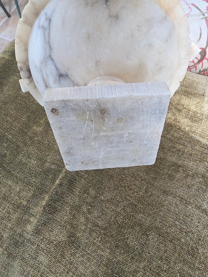 Ancien piédestal sculpture 4 colombes bain oiseau marbre albâtre sculpté italien-