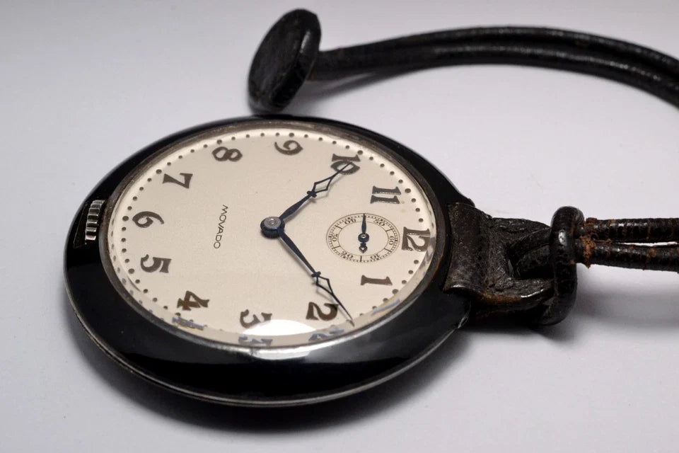 MONTRE ANCIENNE DE POCHE MOVADO ART DECO 1920 VINTAGE ENAMEL SILVER POCKET WATCH
