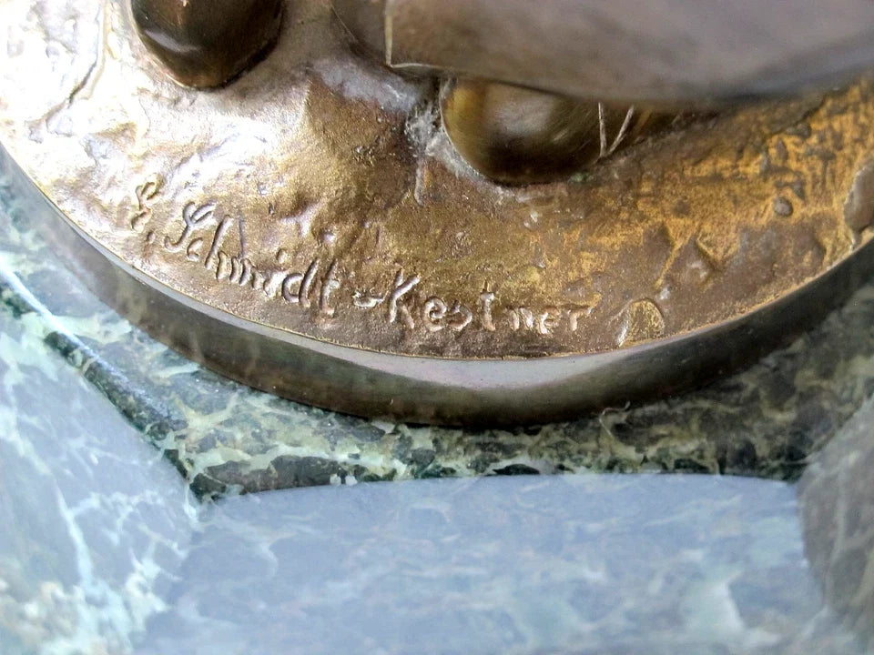 1 sur 253 ERICH SCHMIDT-KESTNER Sculpture Art Nouveau en bronze et albâtre "Lovers" 1910