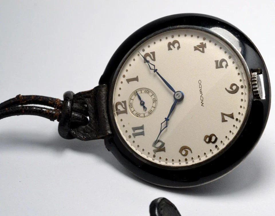 MONTRE ANCIENNE DE POCHE MOVADO ART DECO 1920 VINTAGE ENAMEL SILVER POCKET WATCH