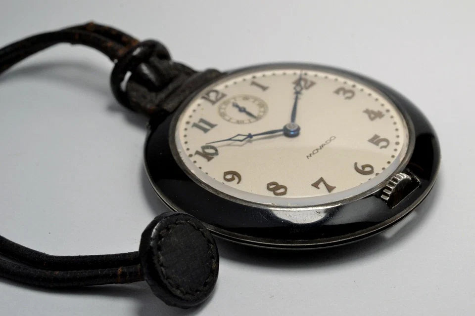 MONTRE ANCIENNE DE POCHE MOVADO ART DECO 1920 VINTAGE ENAMEL SILVER POCKET WATCH