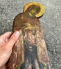 Tableau Ancien Portrait Vierge Marie en Prière Peinture Religieuse Icône s/ Bois