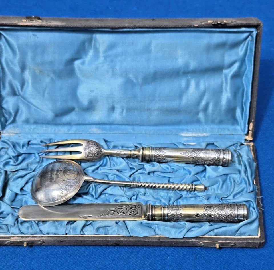 Jolies couverts anciens en ARGENT et VERMEIL RUSSE IMPERIALE NIELLE 84